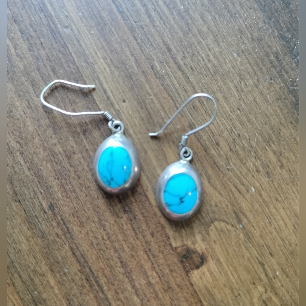 Vintage Mexico Sterling Silver Turquoise Earrings
